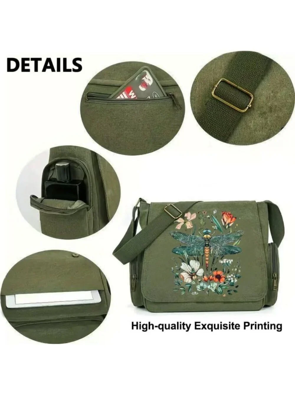 Cute Patterned Canvas Messenger Bag | Lightweight Crossbody Purse with Pockets